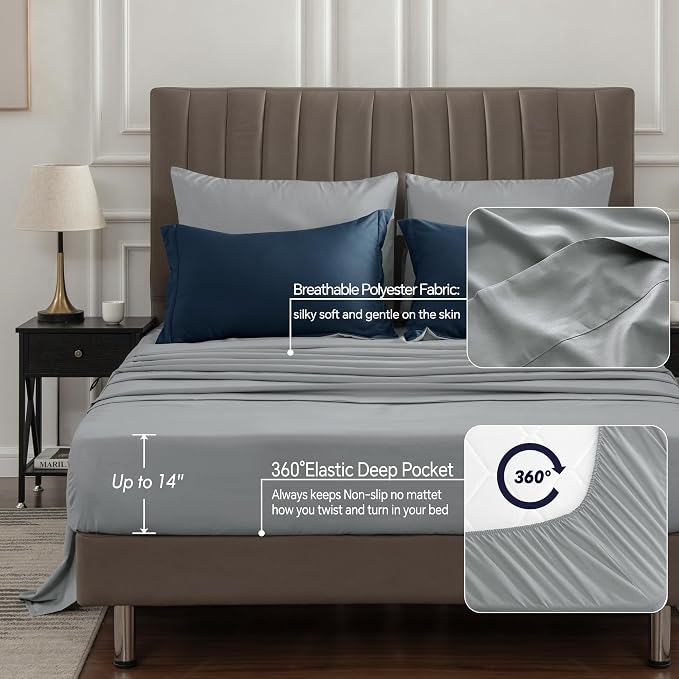 BEDELITE Queen Comforter Set 7 Pieces, Reversible Calm Blue Bed in A Bag | Soft All Season Down-Alternative Comforter, Sheets, Pillowcases & Shams, OEKO-TEX Certified Bedding for Bedrrom, Guest Room