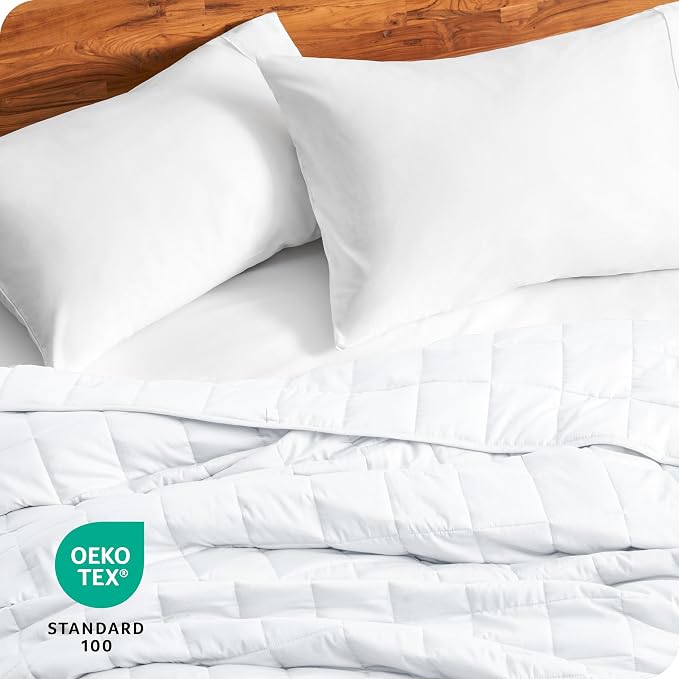 Bare Home Cotton Weighted Blanket (White, 40"x60" 7lbs) | Twin or Full Size, All-Natural 100% Cotton, Premium Heavy Blanket Nontoxic Glass Beads