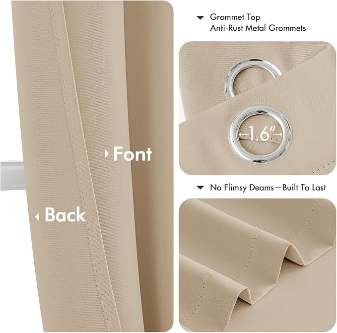 MIULEE Blackout Curtains for Bedroom 2 Panel 40x45 Inch Long Biscotti Beige | Thermal Insulated, Living Room Darkening Grommet Drapes, Noise Reducing, Light Blocking Window Treatments