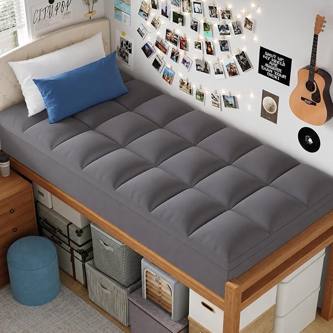 ELEMUSE Twin XL Grey Mattress Topper for College Dorm, Thick Pillow Top | Extra long twin mattress pad with deep pocket, plush college dorm room essential for girls & guys, ideal for back to school