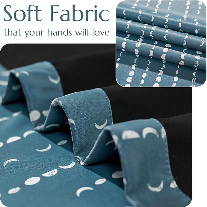jinchan Boho Blackout Curtains 84 Inches Long Moon Phase Printed Drapes | Blue Farmhouse Curtains for Bedroom Living Room Back Tab Drapes Room Darkening Window Treatments 2 Panels