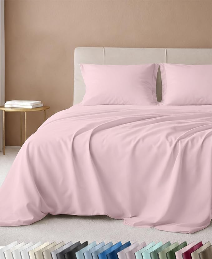California Design Den 600 Thread Count Cotton Sheets California King, Pink | 100% Cotton Sateen Backed by Good Housekeeping Seal, Soft & Smooth, 16" Deep Pocket, All-Around Elastic, Easy Care, 4 Pc Set