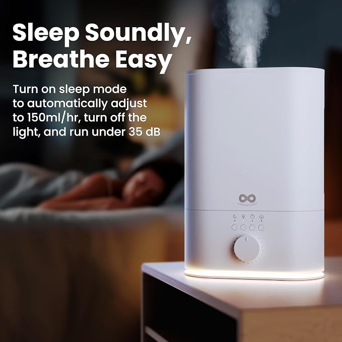 Everlasting Comfort 6L Top Fill Humidifier for Bedroom – Quiet, Easy to Fill & Clean, 60HR Runtime, Night Light, Timer, Ultrasonic Cool Mist, Auto Shut-Off for Indoor Use- White
