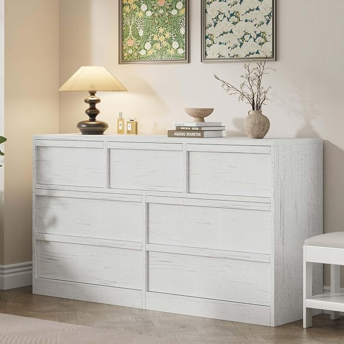 Garvee 7 Dresser for Bedroom, 54" Wide Dresser, Freestanding Horizontal Drawer with Storage, Wooden Closet Chest Storage for Living Room, Hallway, Entryway, White