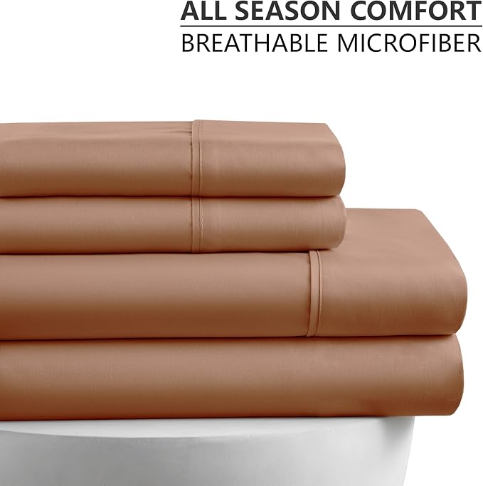 American Home Collection King Sheet Set - Ultra-Soft Microfiber 15-Inch Deep Pocket - Wrinkle Free and Fade Resistant (Tan)
