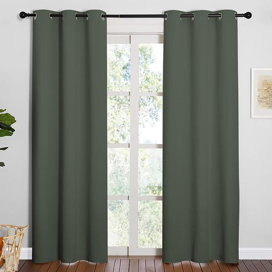 NICETOWN Dark Mallard Blackout Curtains for Bedroom 42" w x 84" L 2 Panels | Window Treatment Thermal Insulated Solid Grommet Drapes, Light Blocking Room Darkening Noise Reducing for Kitchen Living Room