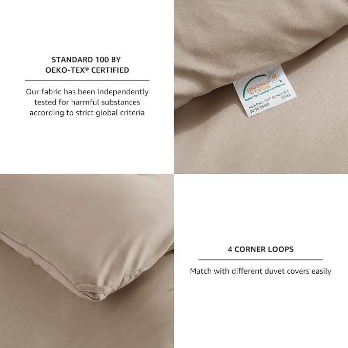 Queen Comforter Set, 3 Pieces Down Alternative Bedding, Khaki | 270 GSM All Season Comforter with 4 Corner Ties for Use as a Duvet Insert, OEKO-TEX Certified, 2 Pillowcases, 88 x 88 in