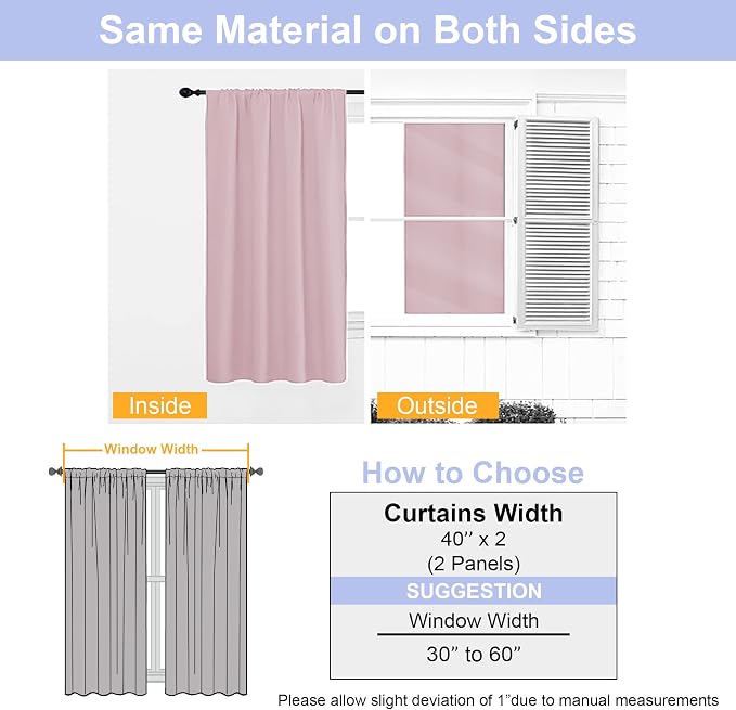 Simplebrand Ava Blush Blackout Curtains for Bedroom 96 Inches Long 2 Panels, Solid Thermal Insulated, Energy Saving Nursery Window Treatment Curtains Blackout Drapes, W40 x L96 Inch, Blush