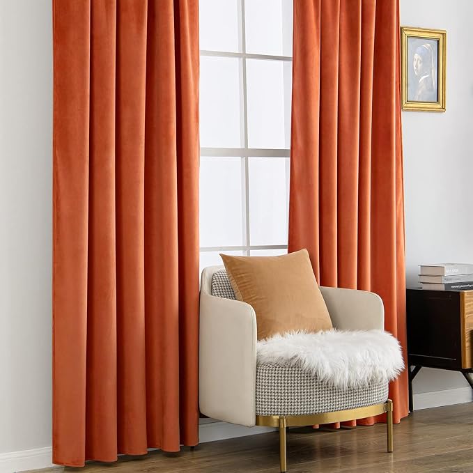 MIULEE Velvet Curtains 52x96 inches 2 Panels Fall Orange Blackout Curtains | Luxury, Bedroom Living Room, Thermal Insulated, Super Soft Window Drapes, Rod Pocket & Back Tab