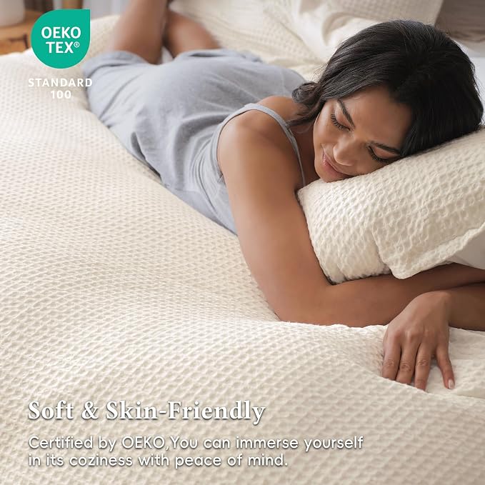 David's Home Textured Waffle Weave Duvet Cover Set, King, Cannoli Cream | Breathable Cozy for All Season, 300GSM, 3PCS Home Bedding Decor, OEKO-TEX Certified, Hidden Zipper, 8 Corner Ties, 104" X 90"