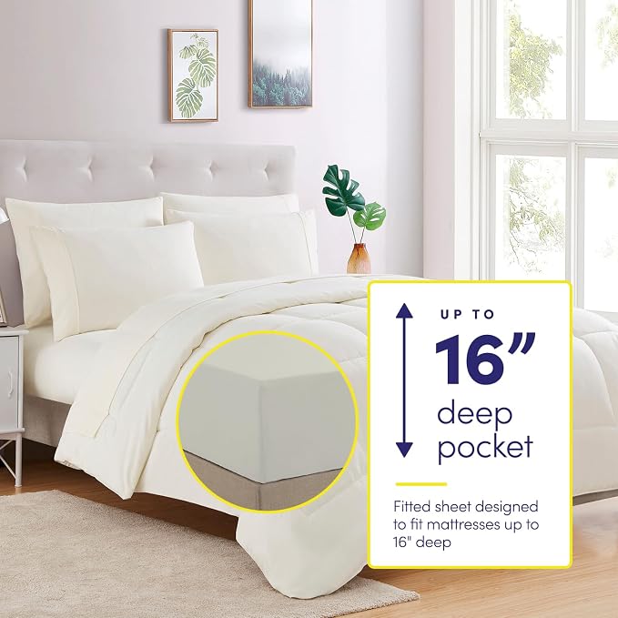 Sweet Home Collection 5 Piece Comforter Set Bag Solid Color All Season Soft Down Alternative Blanket & Luxurious Microfiber Bed Sheets, Ivory, Twin XL