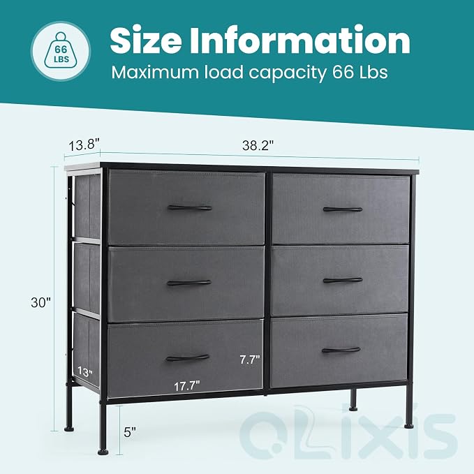 OLIXIS 6 Drawers Storage Organizers Units, Closet Organizers and Storage for Clothes, Fabric Storage Drawer TV Stand for Living Room, Chest of Dresser in 31.5" D x 11.8" W x 31.5" H, Grey | Anti-Tip Design, Chest of Drawers with Wooden Top & Sturdy Fra...