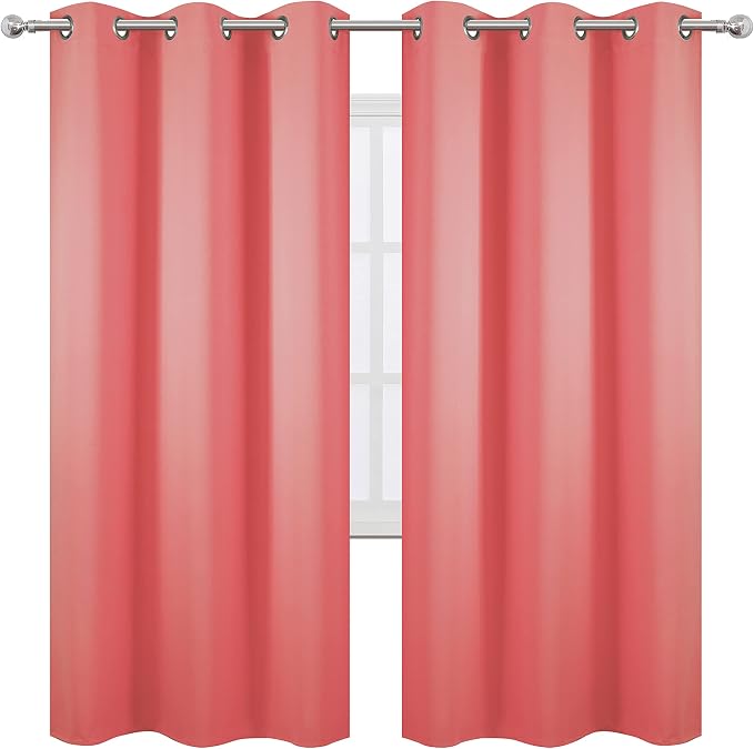 Coral Thermal Blackout Curtains/42 x 72 Inch/Set of 2 Panels Room Darkening Curtains for Bedroom