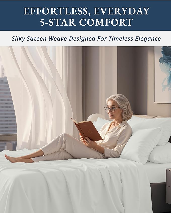 LANE LINEN Extra Deep Pocket King Sheet Set Sateen Weave - Vaporous Gray | Alaskan King Sheets - 4-Piece Set, For A Luxurious Night's Sleep, For A Silky Hotel-Style Bed, Guest-Ready Comfort