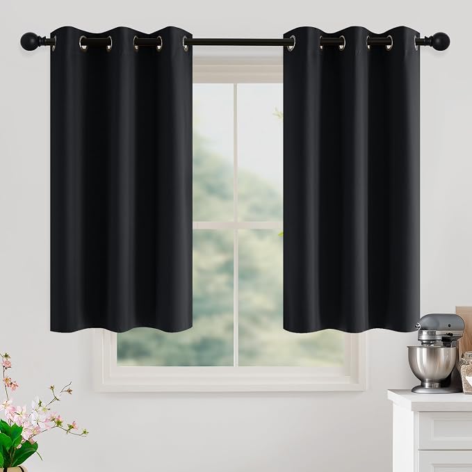 NICETOWN 100% Black Out Curtains 45 Inches Long 2 Panels for Living Room, Bedroom, Office Thermal Insulated Blackout Drapes Solid Grommet Noise Reducing Window Curtains, W40