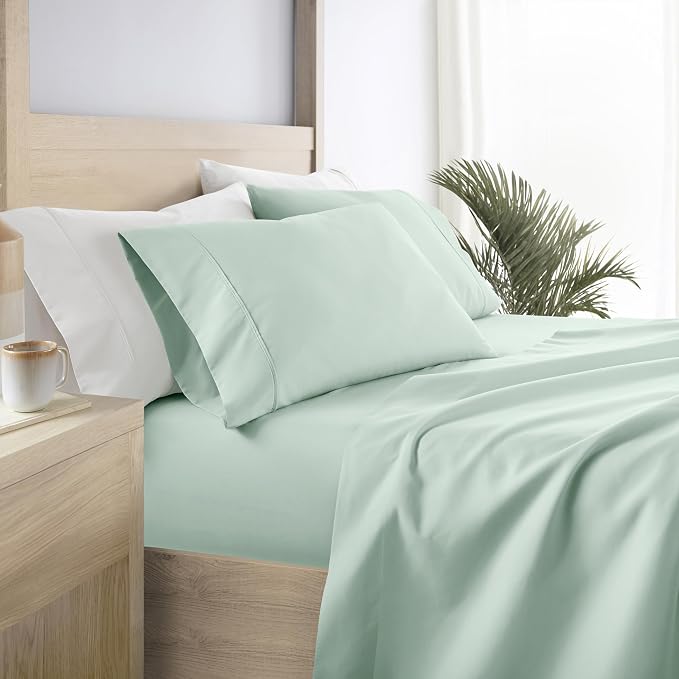 Linen Market Brushed Microfiber King Sheet Set 4 Piece – Oeko-TEX Certified Ultra Soft & Wrinkle-Free - 16" Deep Pocket Sheets - Easy Care King Size - Mint