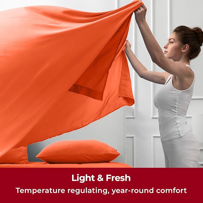 Mellanni Iconic 5-Piece, Ultra Soft Sheet Set (Split King, Poppy Orange) | 10M+ Sleepers. Lab-tested: Sleeps Cool, Stays Bright, Strong, Smooth. Good Housekeeping Best Bedding, 7 yrs running.