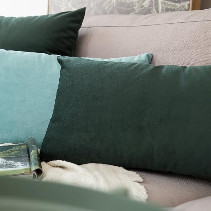 MIULEE 12x20 Inch Lumbar Velvet Throw Pillow Covers Aqua Green | Pack of 2 Soft Solid Decorative Pillow Covers, Modern Luxury Home Decor, for Chair Couch Sofa Bedroom Livingroom