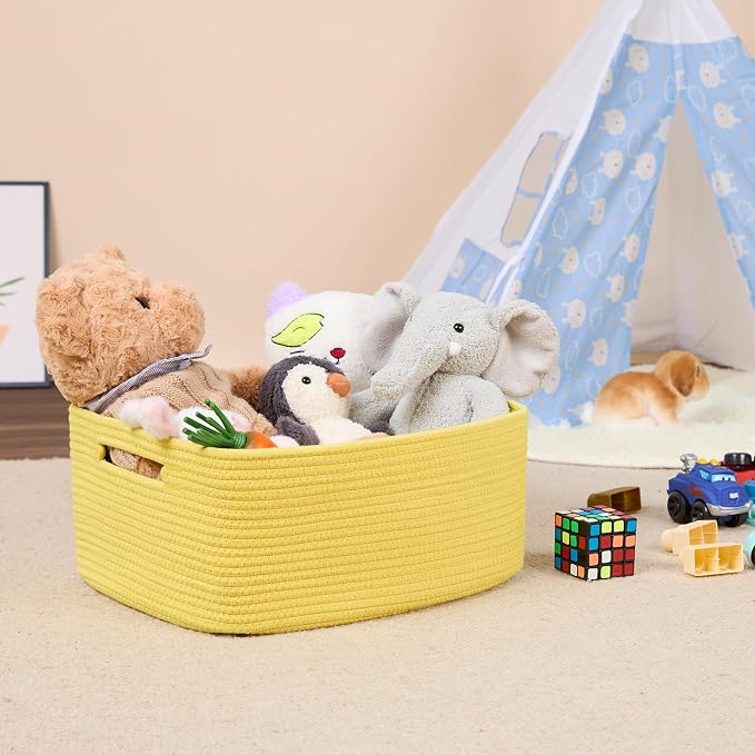 MiniArk Large Storage Baskets for Shelves, 17 x 13 x 7.5” Closet Organizers Bins for Clothes Blanket Towels, Baby Nursery, Toy Baskets Box, Woven Rope Baskets, 2 Packs Yellow