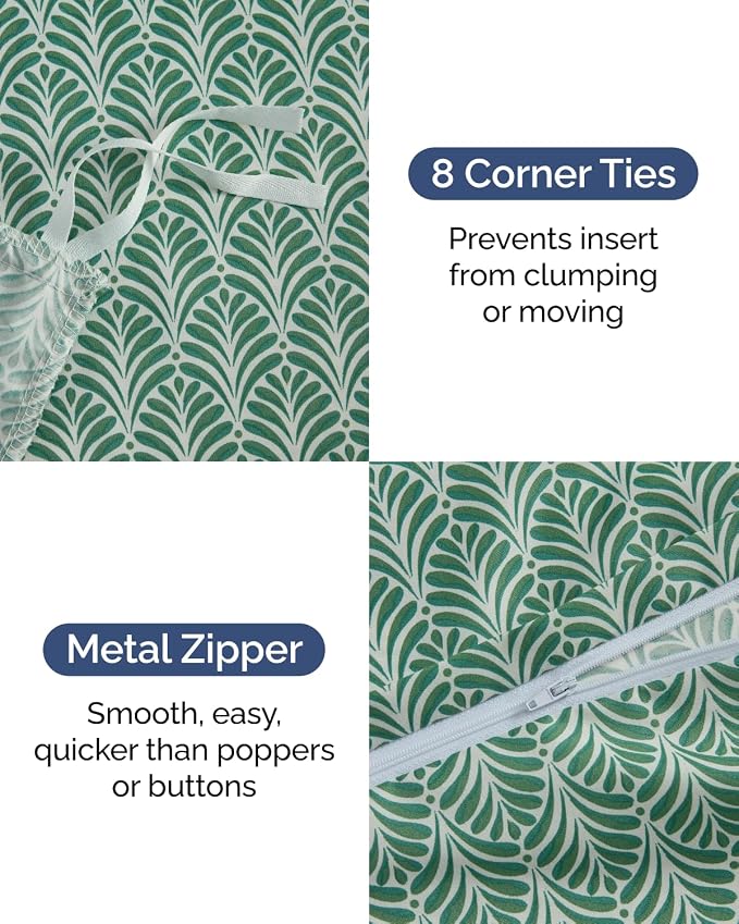 Duvet Cover Cal King Size - Printed Duvet Cover - 3 Piece - Sage Palms | Soft Printed Duvet Cover 104 x 98 with 2 Pillow Shams, Zipper Closures & Ties, Printed Bedding for Women, Men, Kids & Teens