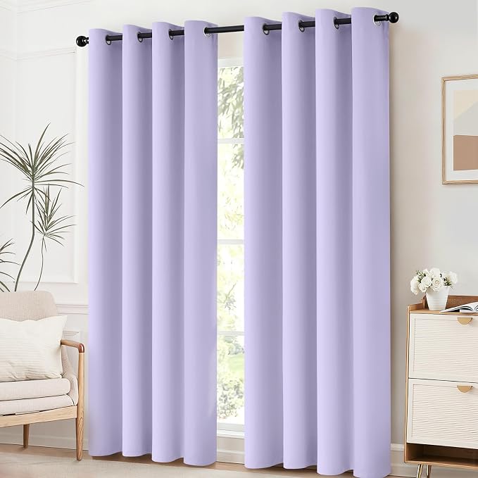 Yakamok Room Darkening Curtains 52x84 inch Length Lilac-Living Room | 2 panels,grommet blackout window treatment,thermal insulated,light blocking drapes,privacy protection,bedroom dining room
