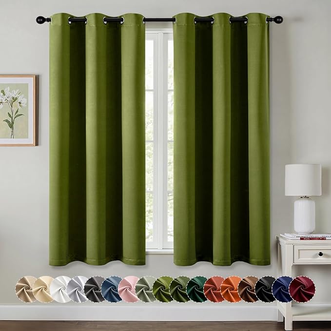 MIULEE Blackout Curtains for Bedroom 2 Panel 40"x45" Long Light Olive Green | Thermal Insulated, Living Room Darkening Grommet Drapes, Noise Reducing, Light Blocking Window Treatments