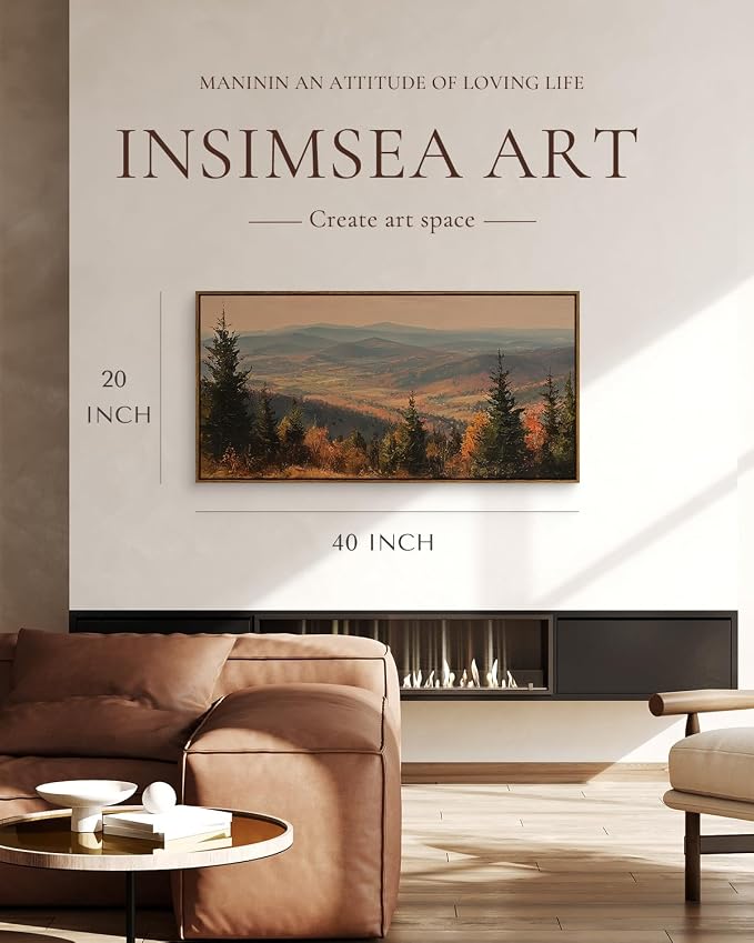 InSimSea Extra Large Framed Fall Wall Art, Autumn Mountains Forest, 20x40in | Living Room Country Farmhouse Decor, Landscape Canvas Prints, Retro Long Pictures for Bedroom Above of Bed