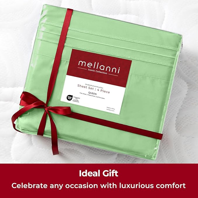 Mellanni Iconic 5-Piece, Ultra Soft Sheet Set (Split King, Pistachio) | 10M+ Sleepers. Lab-tested: Sleeps Cool, Stays Bright, Strong, Smooth. Good Housekeeping Best Bedding, 7 yrs running.