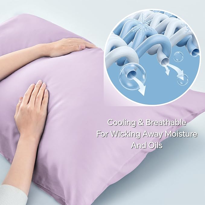 BEDELITE Pillow Cases Standard Size 2Pcs, Rayon from Bamboo, Light Purple | Cooling and Breathable Pillow Cover for Hot Sleepers & Night Sweats, Silky Soft Cozy, Envelope Closure, 20"x26"