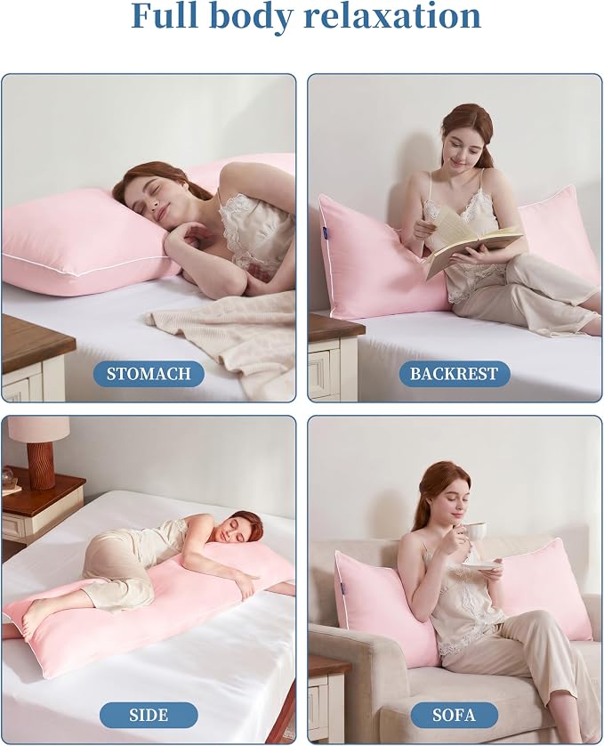 YZ HOME Full Body Pillow Insert -Large Long Bed Pillow for Side Sleeper | Full Body Pillow for Adults, Adjustable Height, Long Sleeping Breathable Bed Pillow-(Pink, 20x54'')