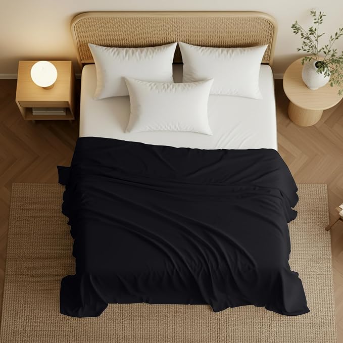 Twin Size Flat Sheet Only, Ultra Soft & Breathable Hotel Sheets, Black | Hotel Bedding, Cooling Comfort, Smooth Feel, Wrinkle & Fade Resistant, Easy Care, Long-Lasting, Machine Washable, OEKO-TEX