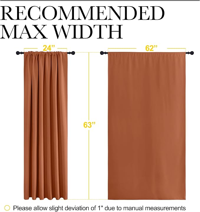 NICETOWN Blackout Curtains and Drapes - Thermal Insulated Solid Rod Pocket Blackout Draperies/Panels for Living Room, Bedroom (Burnt Orange, 1 Pair, 62 by 63 inches)