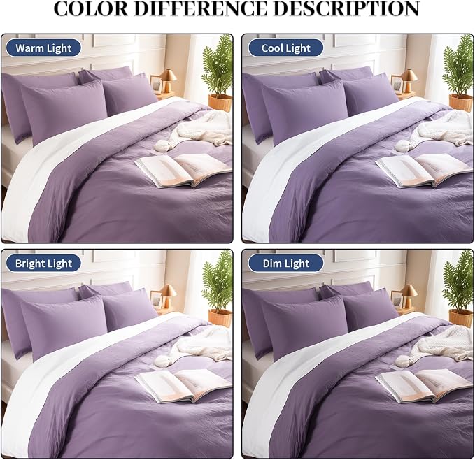 NEXHOME PRO King Duvet Cover Set, 100% Washed Cotton with Linen-Like Texture, Natural Organic, Breathable & Comfortable, Includes Home Bedding Set Dusty Purple (No Comforter) 10490