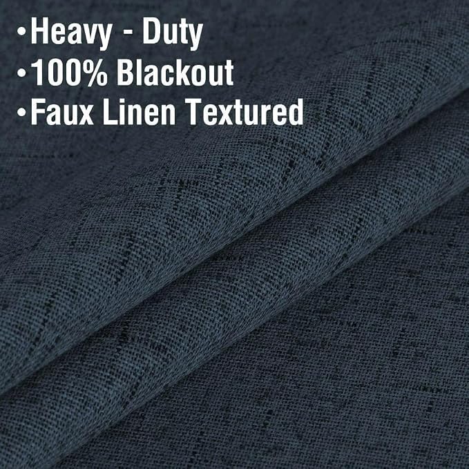 H.VERSAILTEX Primitive Linen Blackout Curtains with Burlap Fabric and White Thermal Insulated Liner, Grommet Top Curtains for Living Room/Bedroom (2 Panels, 42 x 54 Inch, Navy)