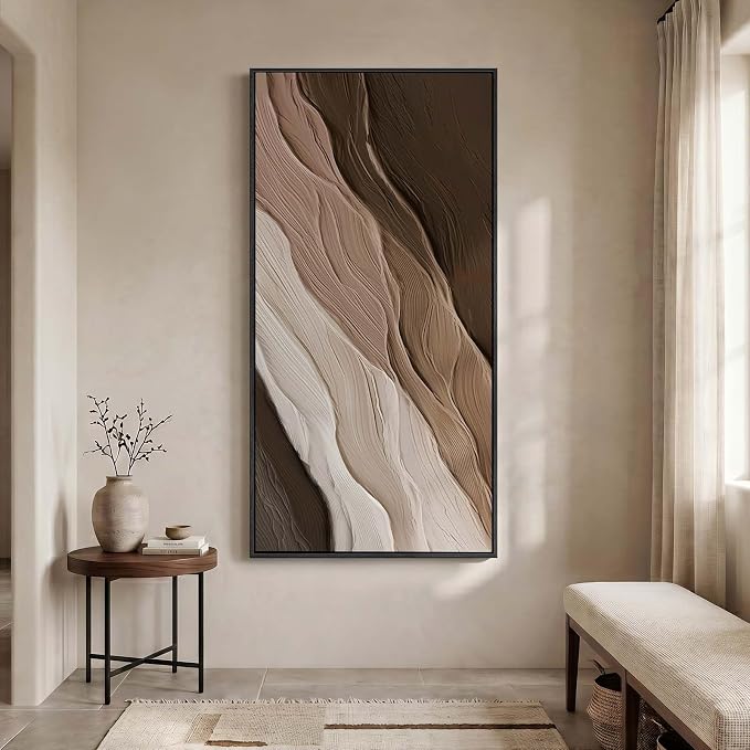 Large Framed Neutral Brown Beige Abstract Wall Art for Living Room 60x30 In | Modern organic paintings, Canvas prints, Horizontal artwork, Earth tone pictures, Wall decor for bedroom dining room office