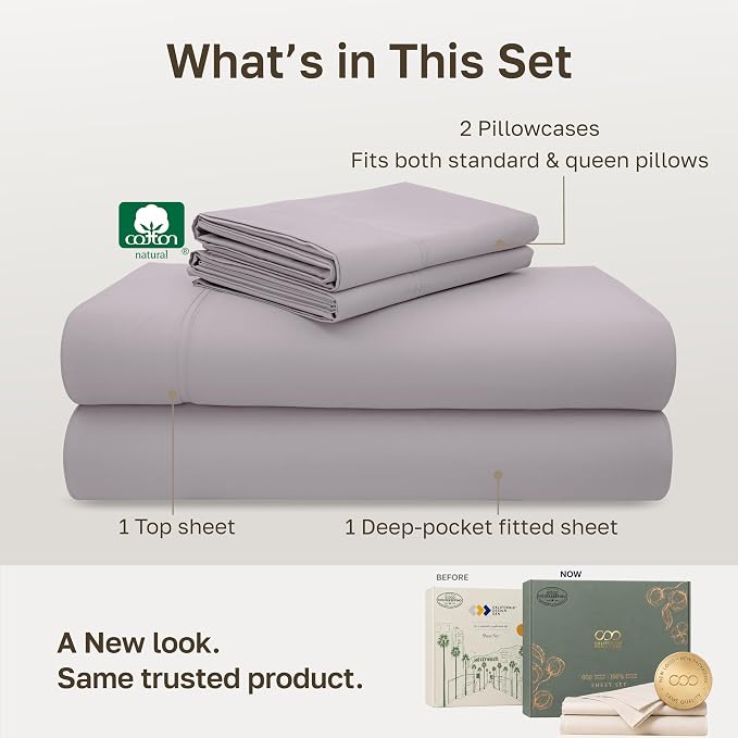 California Design Den 600 Thread Count Deep Pocket Full Size Sheets Set | 100% Cotton Sateen Backed by Good Housekeeping Seal, Soft & Smooth, 16" Deep Pocket, All-Around Elastic, Durable - Lavender