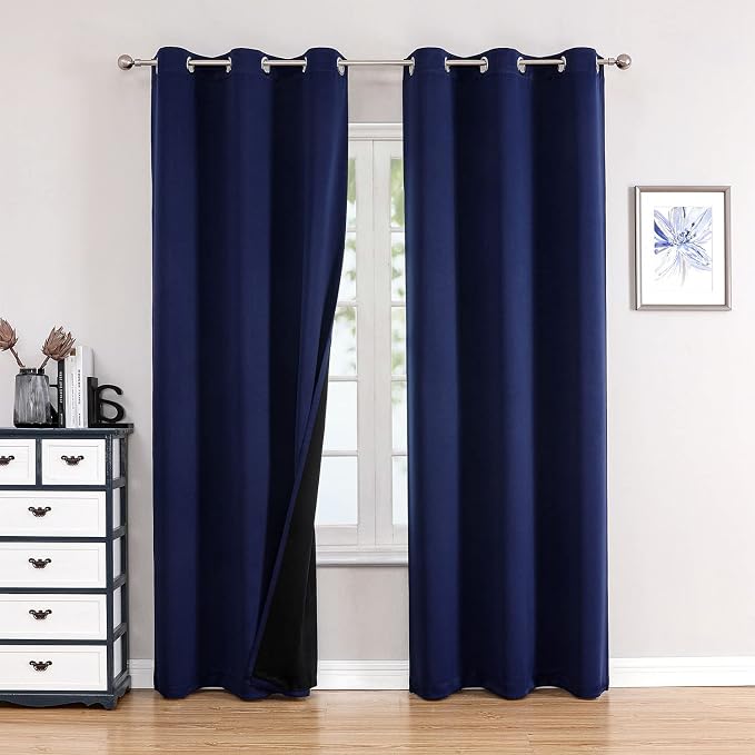 ChrisDowa 100% Blackout Curtains for Bedroom 84 Inches Long 2 Panels Set | 2 Thick Layers, Thermal Insulated, Light Blocking, Grommet, Window Treatment, Living Room Drapes, Navy Blue, 42 x 84 Inch