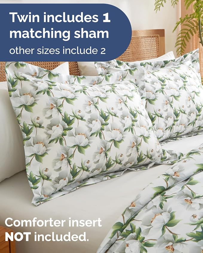 Duvet Cover Twin/TXL - Floral Duvet Cover - 2 Piece - Magnolia Garden | Extra Soft Floral Duvet Cover 68 x 90 with 1 Pillow Sham, Zipper Closures & Ties, Floral Bedding for Women, Men, Kids & Teens