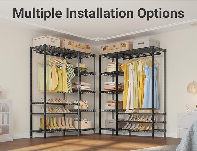 VIPEK V7S Portable Closet for Hanging Clothes Heavy Duty Rack with Shelves | 7 Tiers Adjustable Wire Shelving, Load 720lbs Metal Sturdy Hanging Rods, Space-Saving Storage for Walk-in Closet, Black