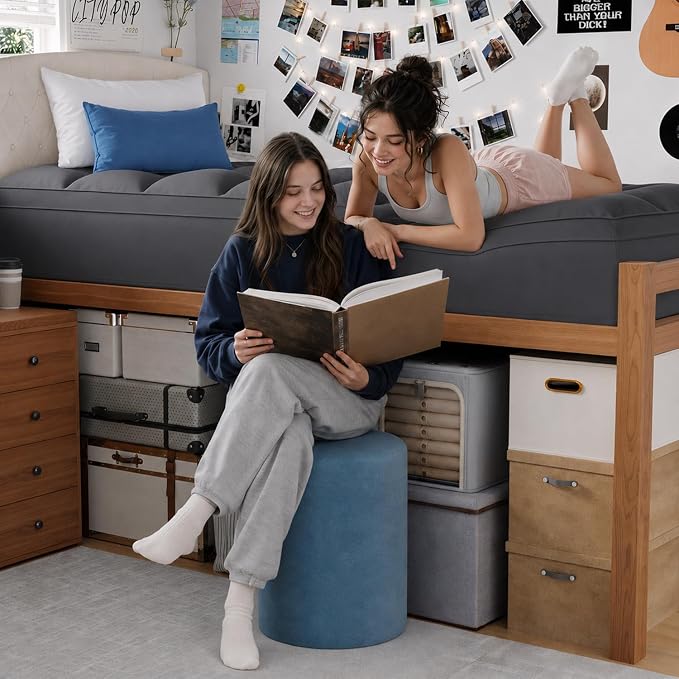 ELEMUSE Twin XL Grey Mattress Topper for College Dorm, Thick Pillow Top | Extra long twin mattress pad with deep pocket, plush college dorm room essential for girls & guys, ideal for back to school
