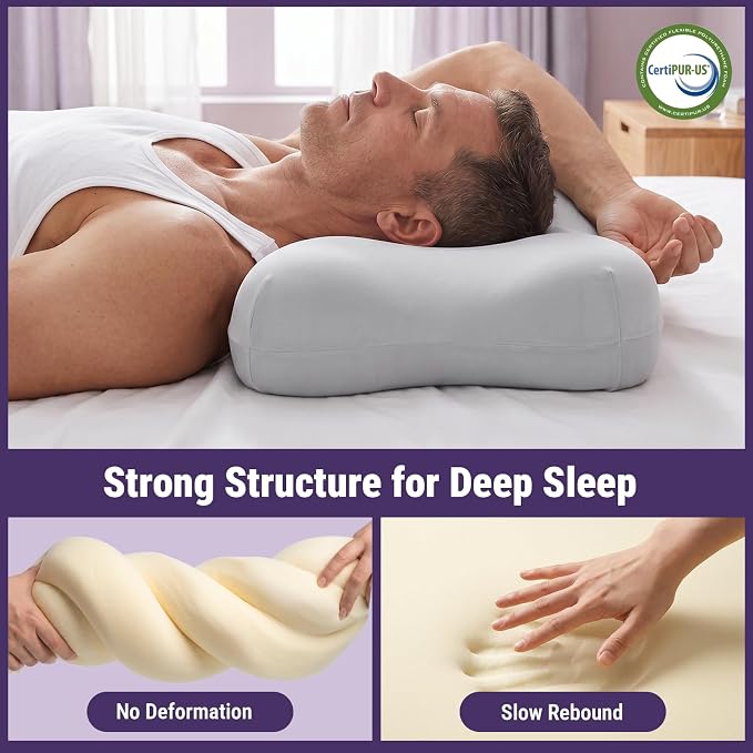 ZZ-WELL Neck Pillow for Sleeping - Side Sleeper Pillow with Cooling Pillowcase - High Density Memory Foam Pillows for Broad Shoulders Adults - Heavy & Thick Bed Pillows, Standard Size (Grey)