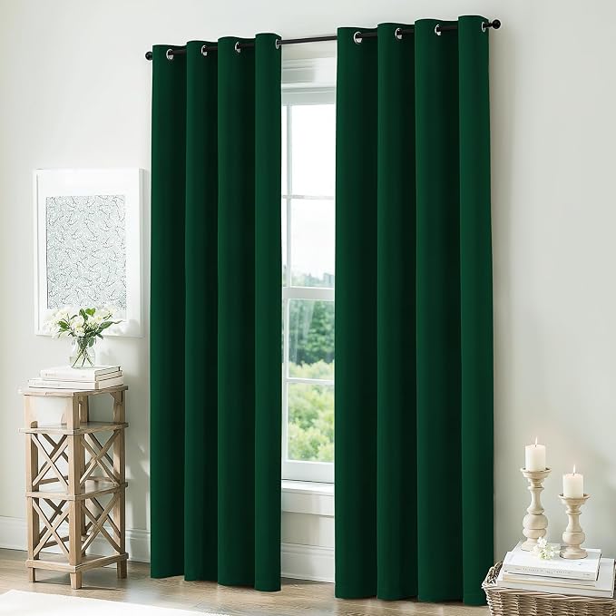 COSVIYA Drak Green 100% Blackout Curtains for Bedroom with White Back | 2 Thick Layers Full Room Darkening Thermal Insulated Curtain,Grommet Window Drapes for Living Room, 52x63 Inch, 2 Panels