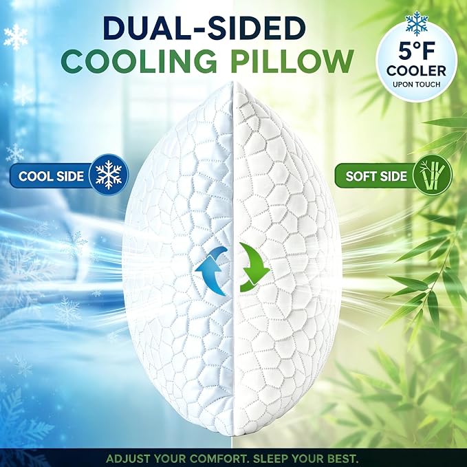 SUPA MODERN Cooling Pillow Standard Size 1 Pack, CertiPUR-US Shredded Memory Foam Pillows, Cool Bed Pillows for Hot Sleepers, Adjustable Firm Pillow for Side,Back,Stomach Sleepers, Better Sleep