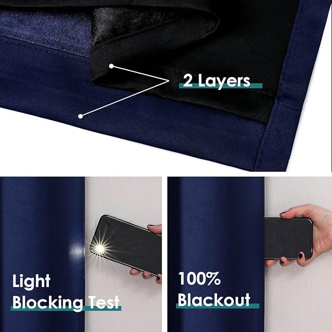 ChrisDowa 100% Blackout Curtains for Bedroom 78 Inches Long 2 Panels Set | 2 Thick Layers, Thermal Insulated, Light Blocking, Grommet, Window Treatment, Living Room Drapes, Navy Blue, 42 x 78 Inch