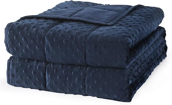 Mr. Sandman Weighted Blanket for Adults, Queen Size 17 lbs, 60 x 80 Inches | Cooling Soft Minky for Hot Sleepers; Machine Washable; Filled with Glass Beads; Heavy Bed Throw for Sleep; Navy Blue