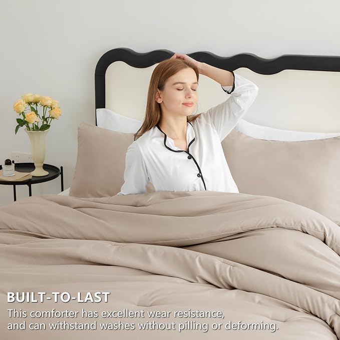 Queen Comforter Set, 3 Pieces Down Alternative Bedding, Wheat | 270 GSM All Season Comforter with 4 Corner Ties for Use as a Duvet Insert, OEKO-TEX Certified, 2 Pillowcases, 88 x 88 in