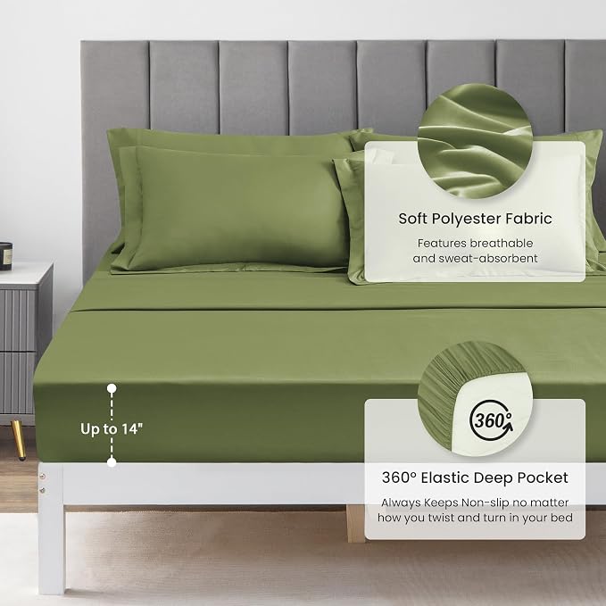 Love's cabin Twin Comforter Set Olive Green, 5 Pieces Twin Bed in a Bag, All Season Bedding Sets with 1 Comforter, 1 Flat Sheet, 1 Fitted Sheet, 1 Pillowcase and 1 Pillow Sham