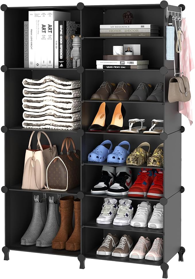 AWTATOS Closet Organizer 8 Cube Closet Storage Shelves, Black | Closet Organizers and Storage, DIY Stackable Cubby Shelving, Clothes Organizers for Closet Bedroom Living Room Office