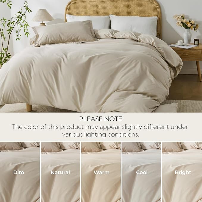 OAITE Duvet Cover Set 100% Washed Cotton Solid 3pcs | Soft,Durable,Long-staple Cotton,Hidden Zipper with 8 Interior Corner Ties,2 Pillowcases