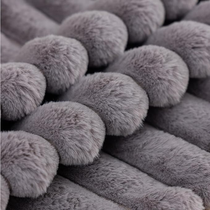 ZLINA Dark Grey Striped Faux Fur Throw Pillow Covers 20 x20 Inch | 2‑Pack, boho striped pillow covers,velvet back,fuzzy plush cushion covers , for sofa bed livingroom home decor
